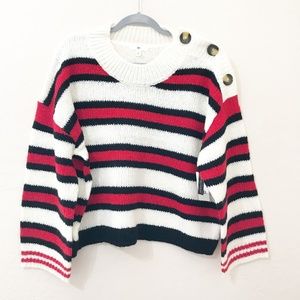 BP. Button Shoulder Stripe Sweater